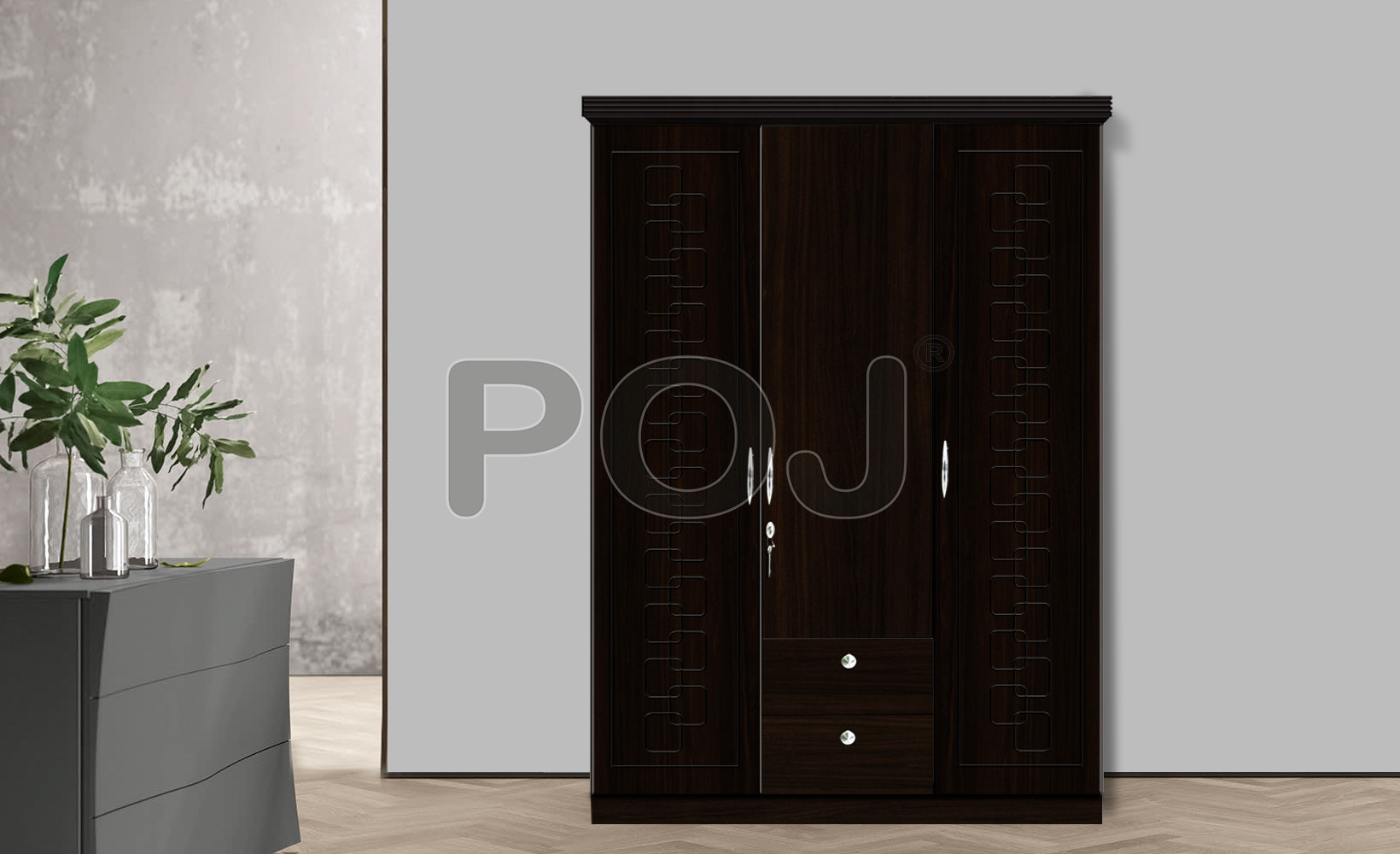 Lily 3 Door Wardrobe With beautiful 2D Pattern Design
